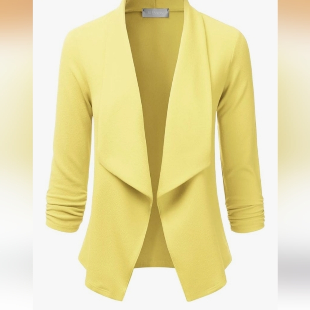 Women's Spring Yellow Open Front Blazer
